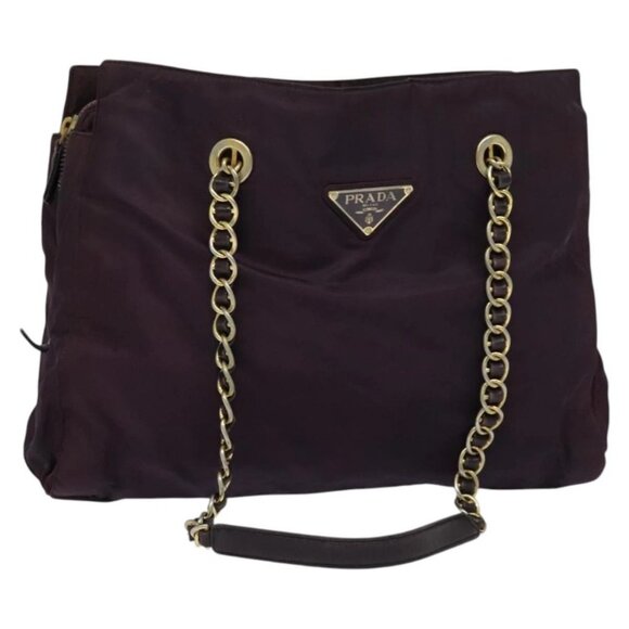 PRADA Chain Shoulder Bag Nylon Purple Gold Auth - Picture 1 of 16